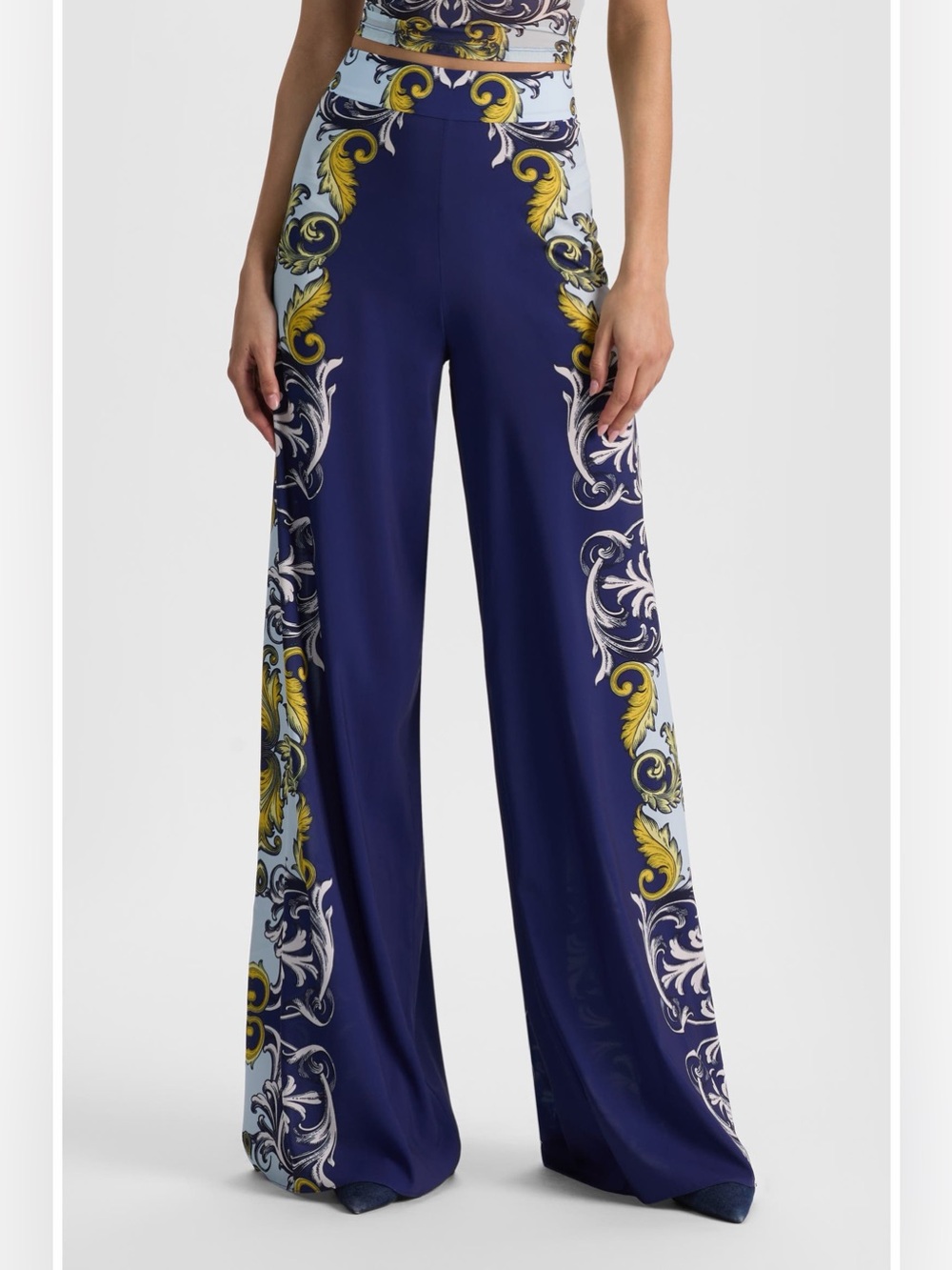 Alice and Olivia Athena Scarf Print Wide Leg Pants Antique Scroll